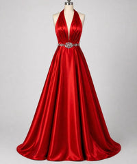 Sherri Hill Halter Beaded Waist Prom Dress in red - women's dress - alternate view