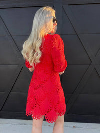 Blue B - Scalloped Lace Empire Waist Mini Dress