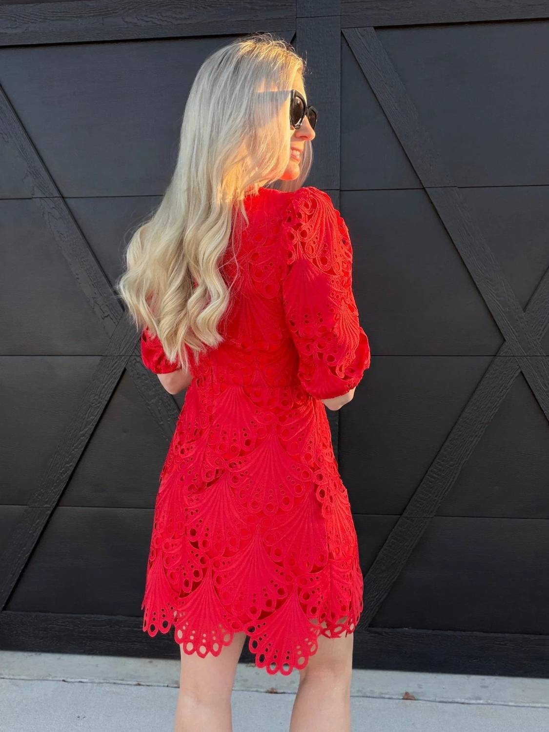 Blue B - Scalloped Lace Empire Waist Mini Dress