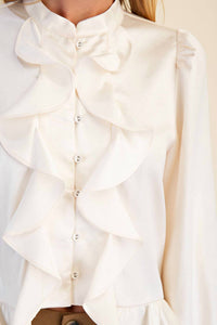 GLAM Long Sleeve Ruffle Top in cream - women's long sleeve top - view 6