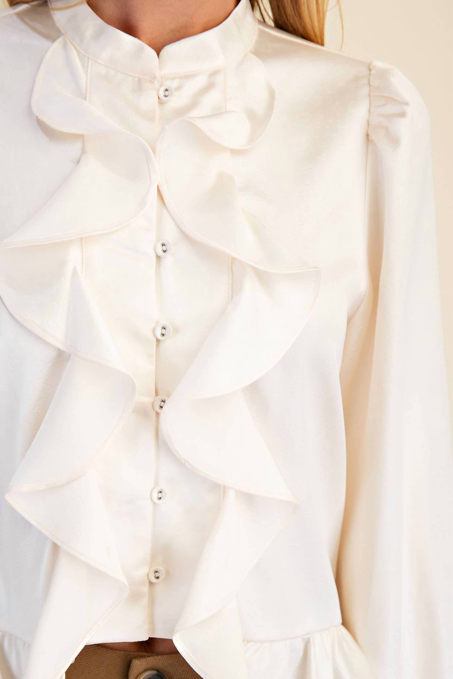 GLAM Long Sleeve Ruffle Top in cream - women's long sleeve top - view 6