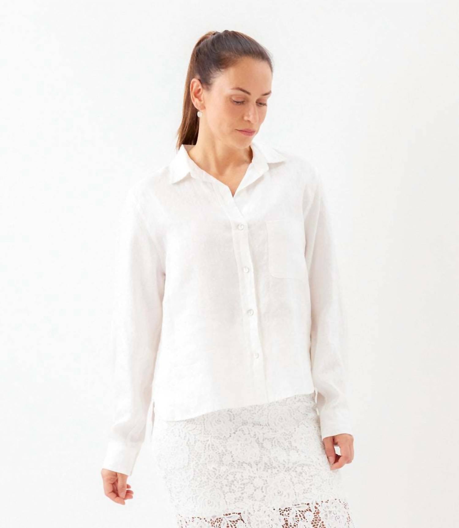 Karen Kane - Long Sleeve Linen Button-Up Shirt