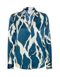 Misa Los Angeles Celine Satin Top in vertical abstract - women's shirt - view 6