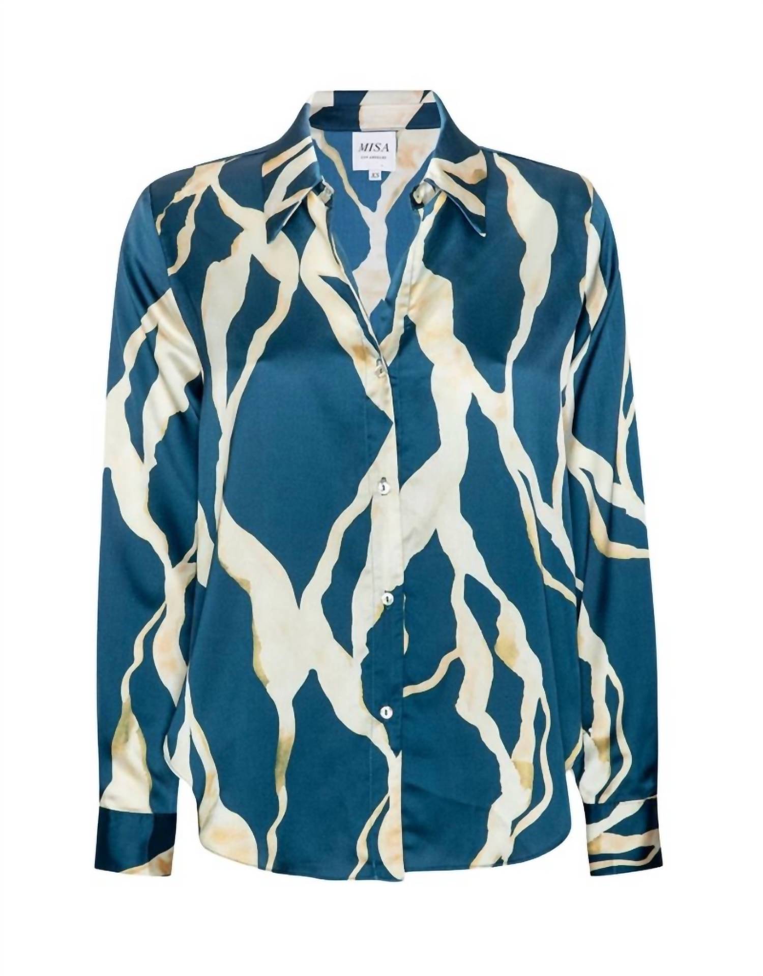 Misa Los Angeles Celine Satin Top in vertical abstract - women's shirt - view 6