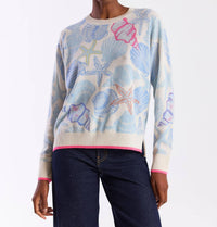 Brodie Cashmere Scatter Shell Cashmere Crew Jumper in organic white - women's sweater
