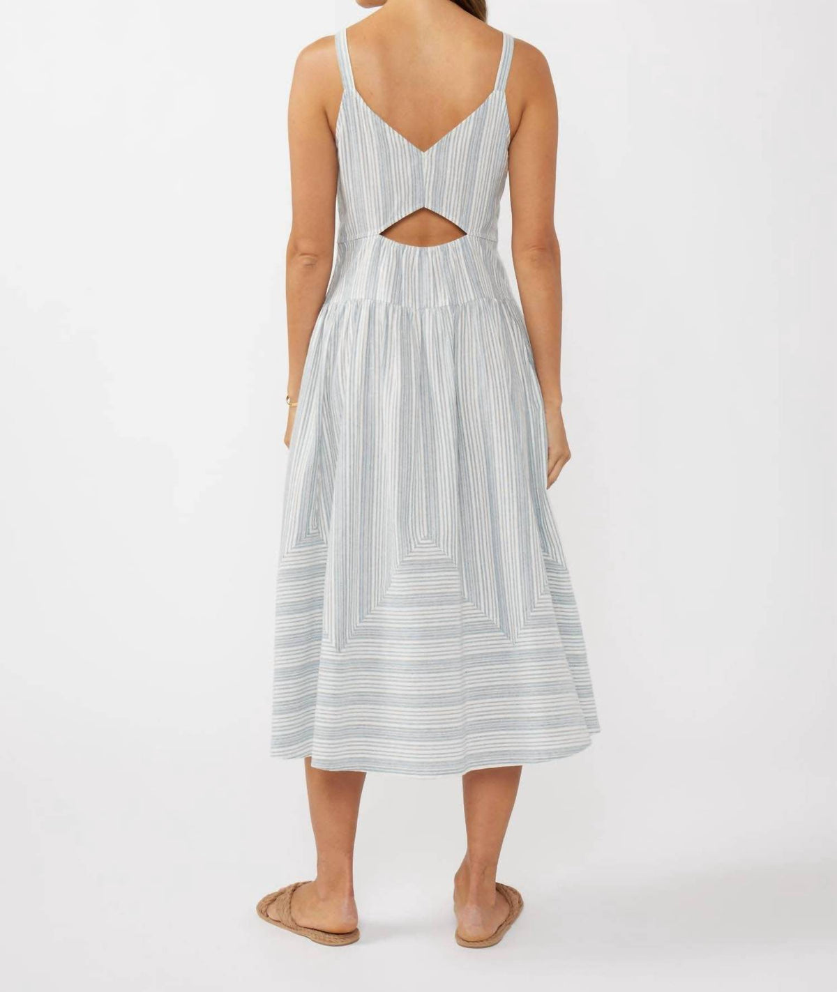 Lovestitch - Striped V Cut-out Midi Dress