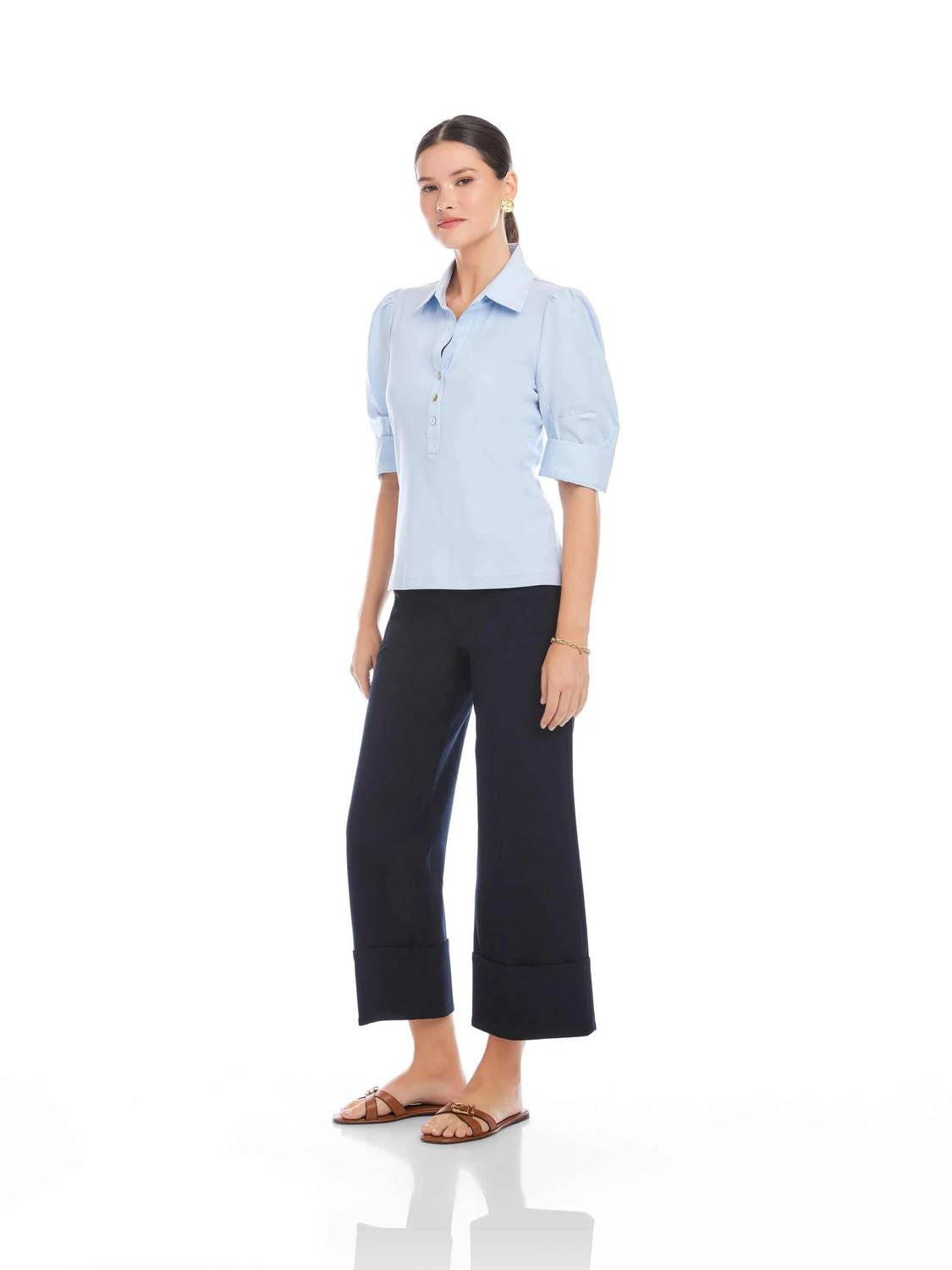Fifteen Twenty - Camden Contrast Pleat Sleeve Henley Top
