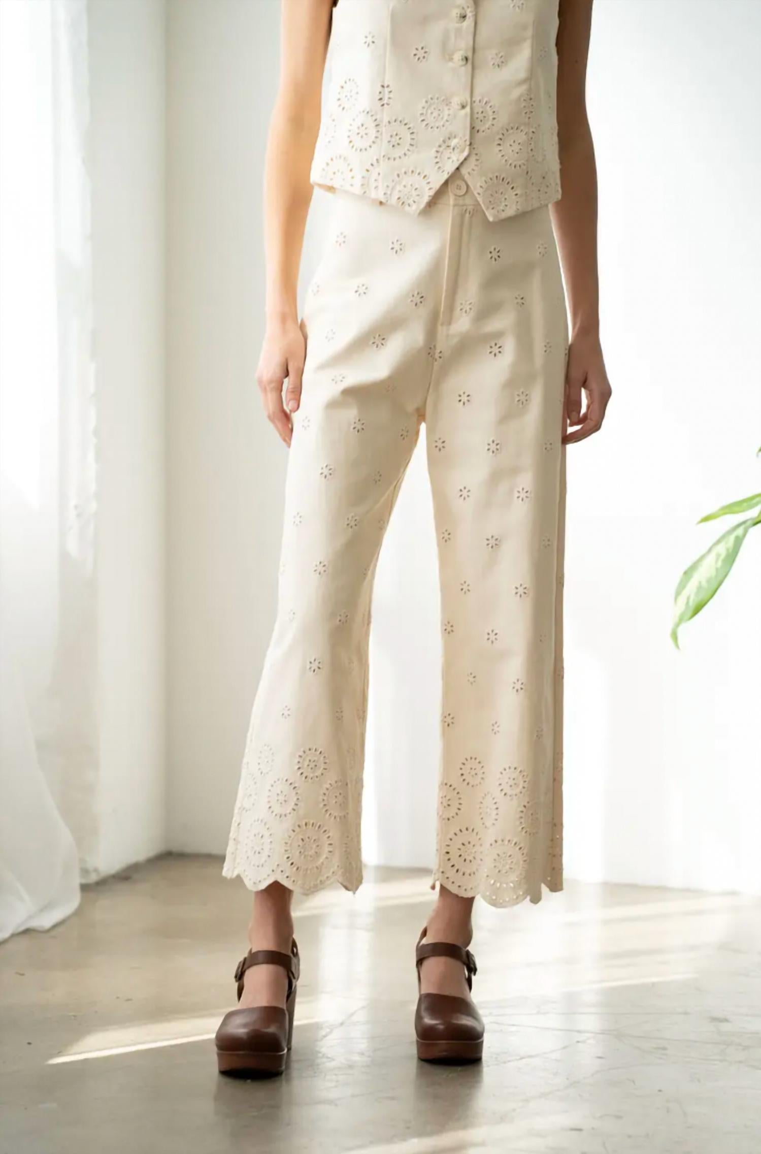 Elle Grey - Eyelet Wide Leg Pants