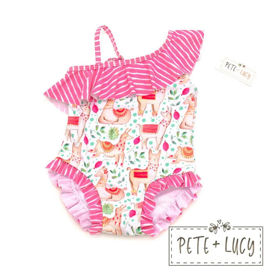 Pete + Lucy - Girls Sweet Llamas One Piece Swimsuit