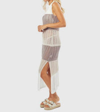 Unishe - Colorblock Eyelet Split Dress