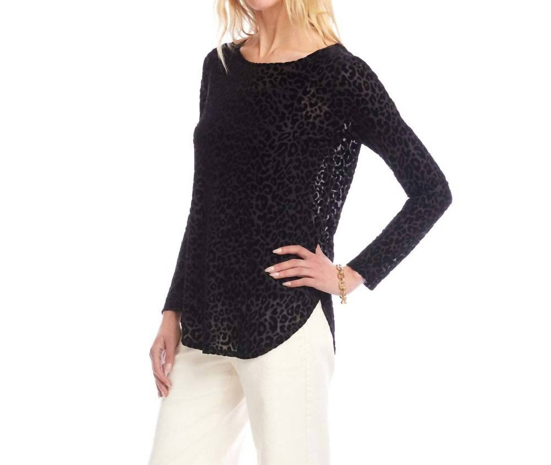 Karen Kane - Long Sleeve Velvet Burnout Shirttail Top
