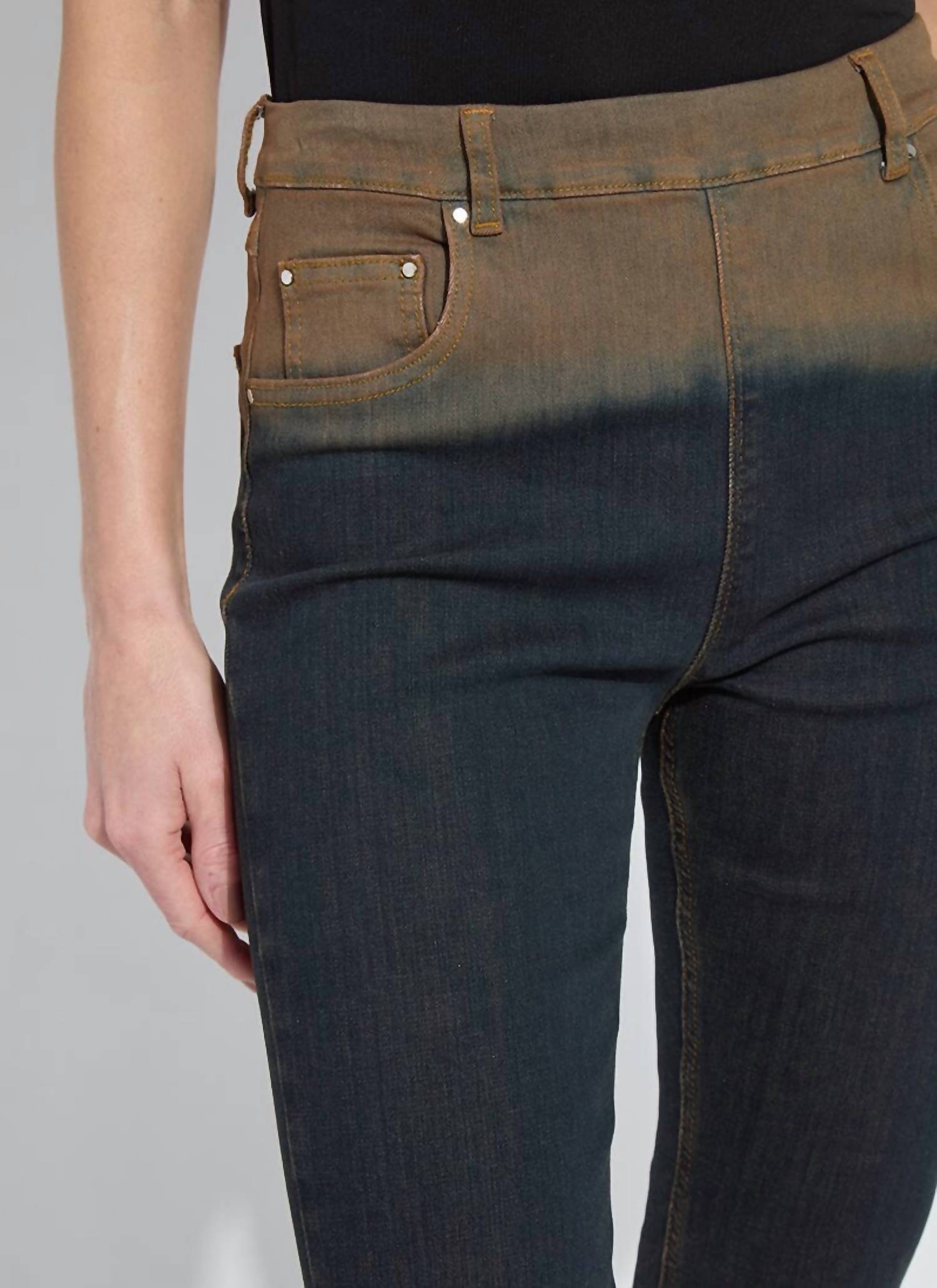 Lysse Ceri Slim Flare Premium Denim Jeans in dip dye black - women's jeans - detail view