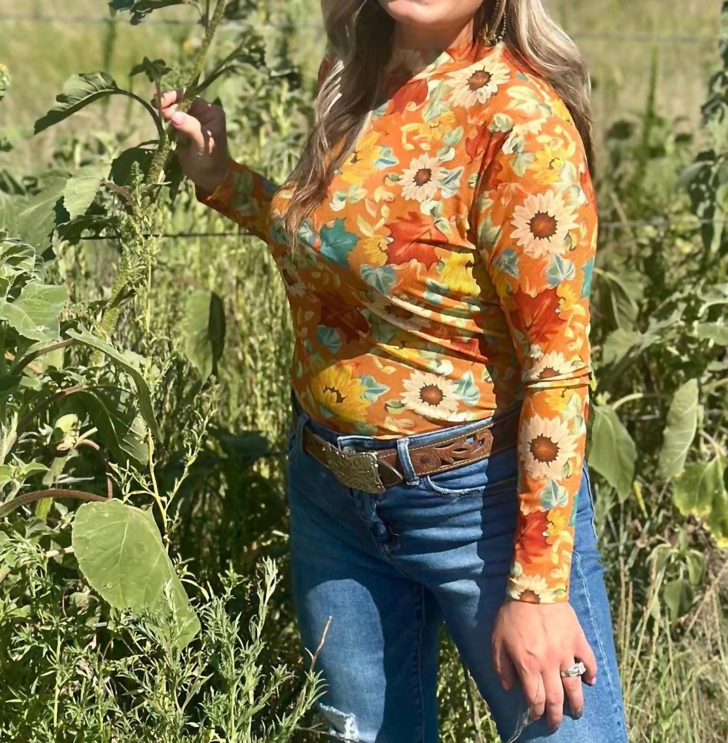 Sterling Kreek - Blissfully Blessed Sunflower Mesh Top