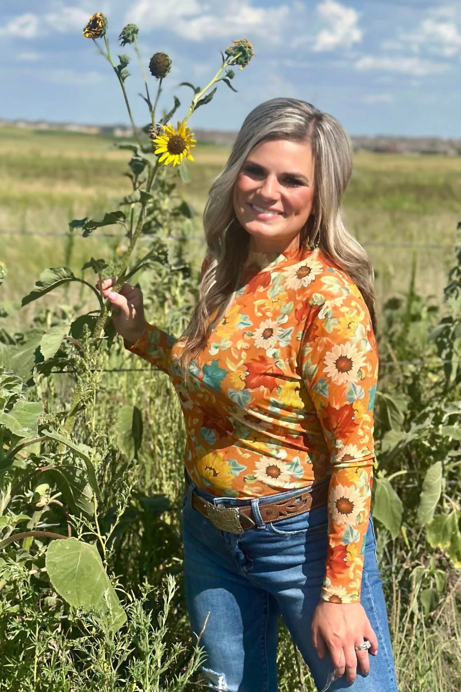 Sterling Kreek - Blissfully Blessed Sunflower Mesh Top