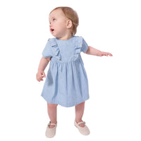 Petit Bateau - Baby Girls Chambray Dress With Ruffles