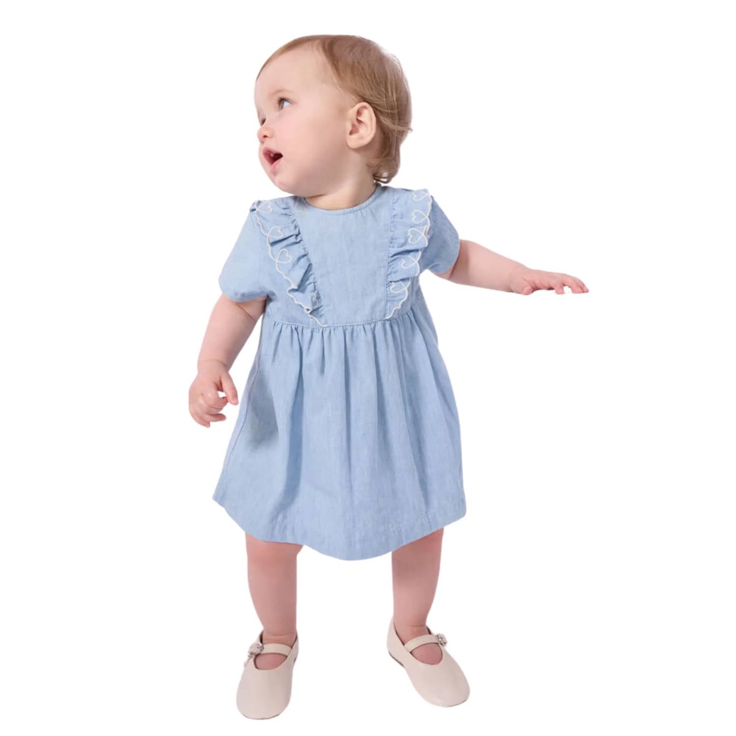 Petit Bateau - Baby Girls Chambray Dress With Ruffles