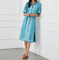 Karen Kane - Women's Puff Sleeve Embroidered Shirtdress