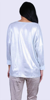 GIGI MODA Luminare V-neck Top in white - women's long sleeve top - detail view