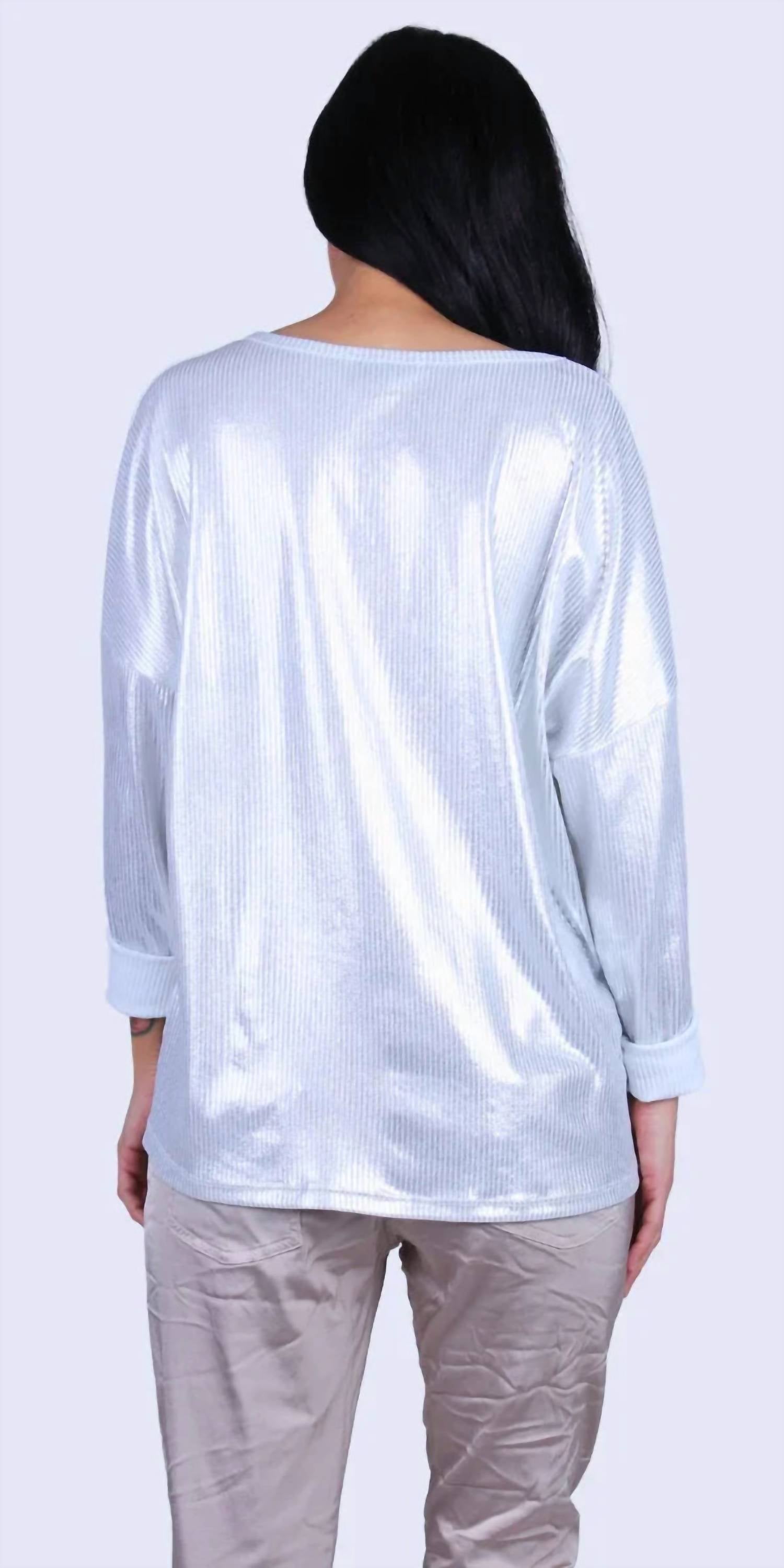 GIGI MODA Luminare V-neck Top in white - women's long sleeve top - detail view