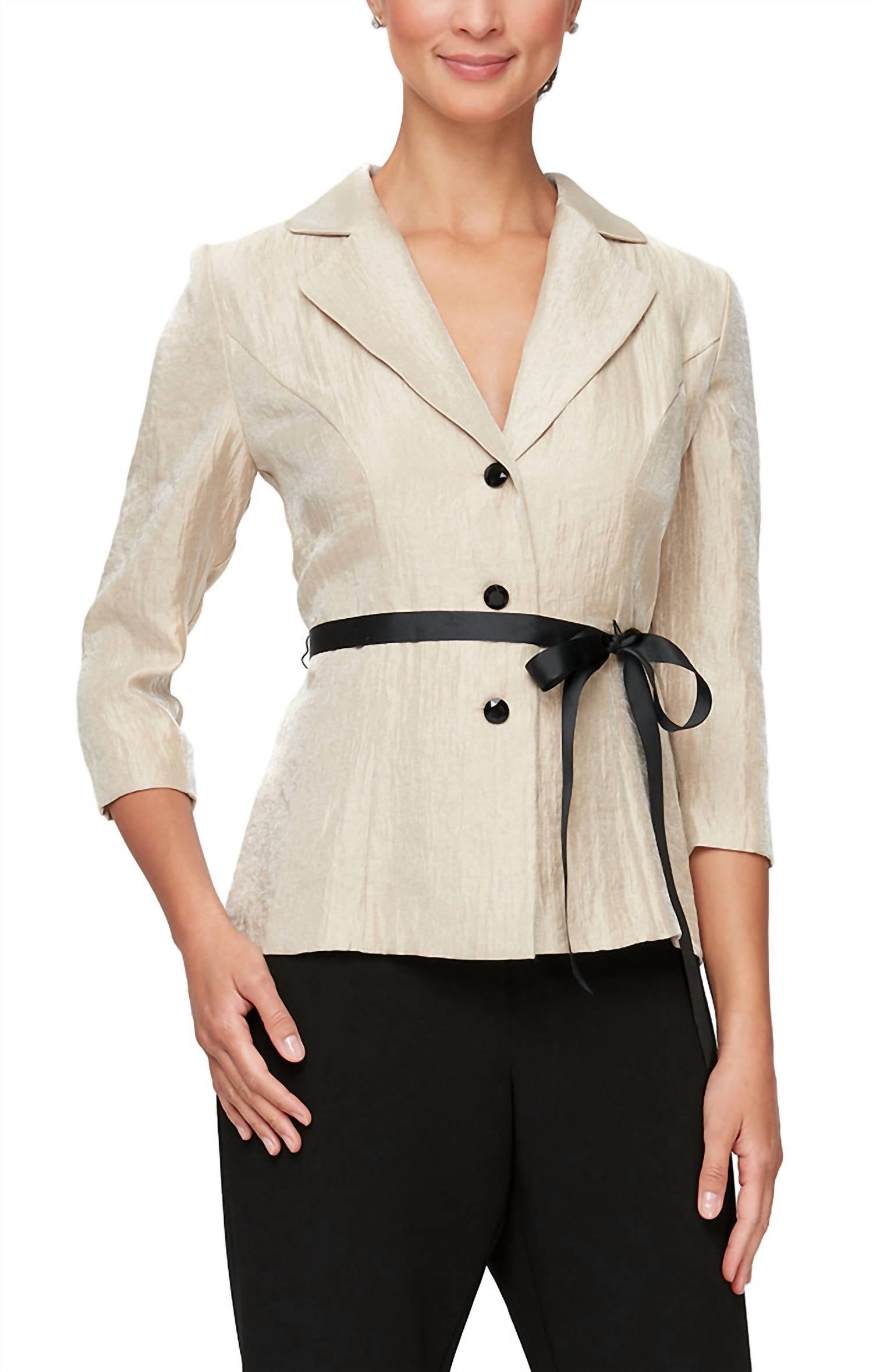 Alex Evenings - Button Front Blouse With Tie Belt