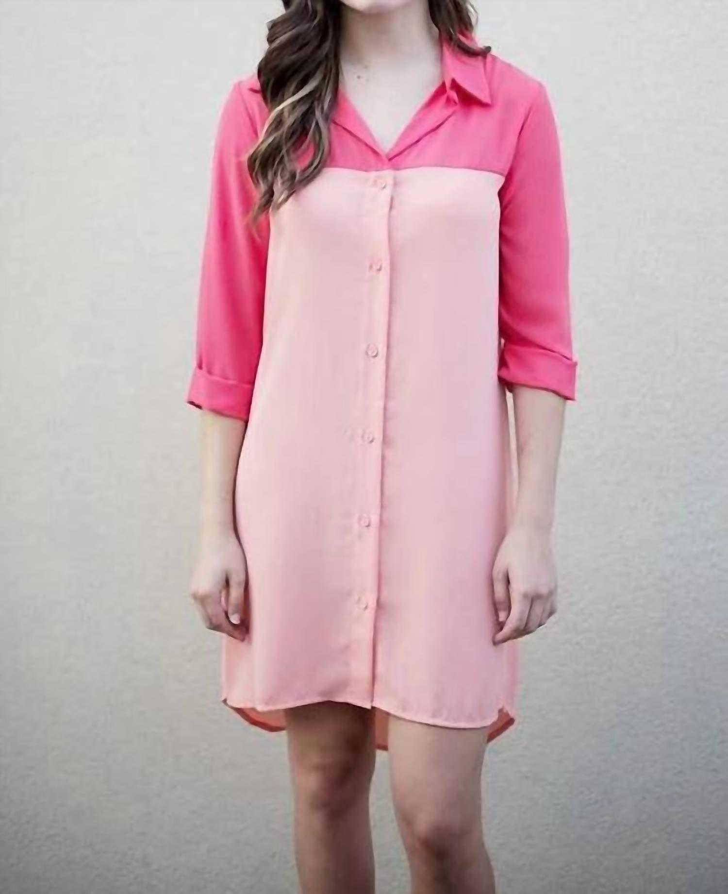 Karlie - Color Block Shirt Dress