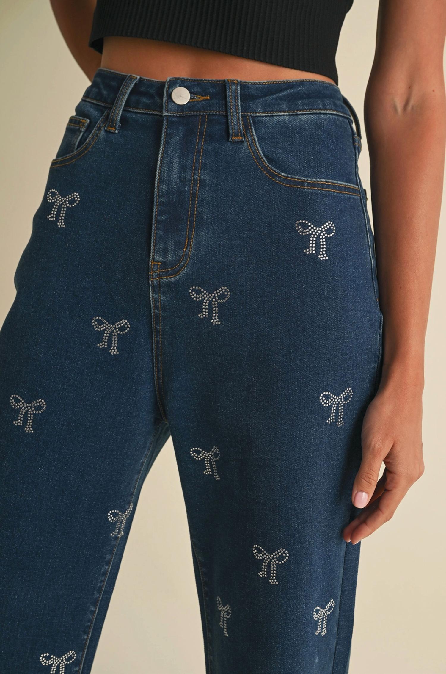 ENDLESS BLU. Chic Bow Denim Jean in blue - women's pants - view 4