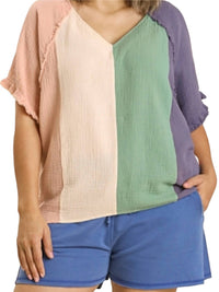 Umgee - Colorblock Short Sleeve Top - Plus