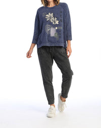 Jess & Jane Mia Mineral Washed French Terry Top in denim - women's t-shirt