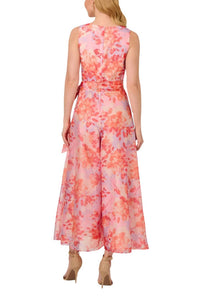 Adrianna Papell - Floral Organza Wide Leg Jumpsuit Dress