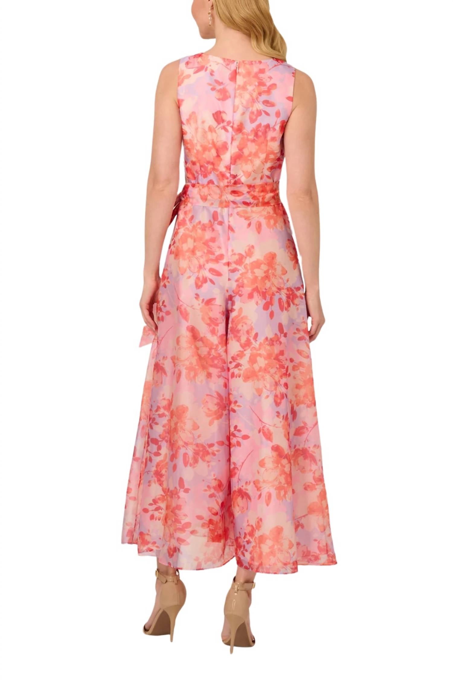 Adrianna Papell - Floral Organza Wide Leg Jumpsuit Dress