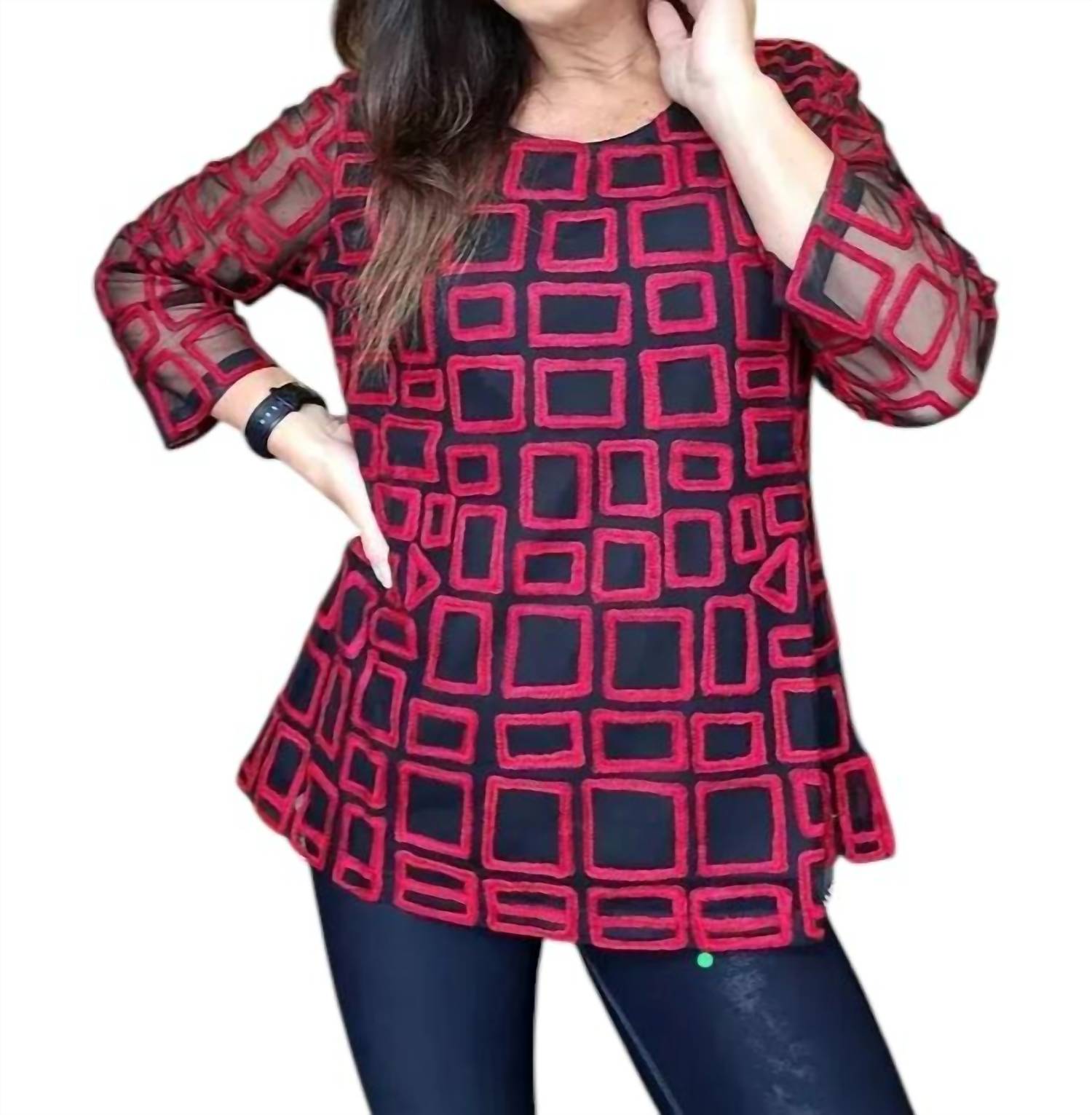 Parsley & Sage - Abstract Sheer Sleeve Top