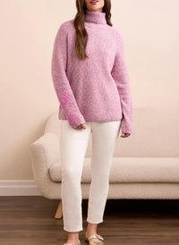 TRIBAL Eloise Embroidered Sleeve Sweater in pink - women's sweater