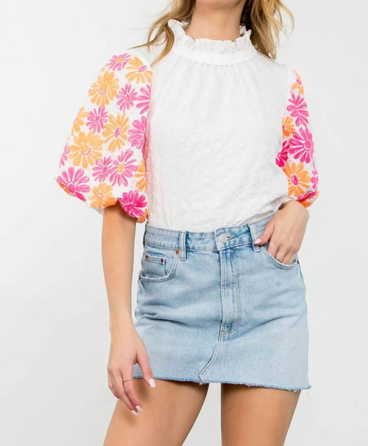 Thml - Embroidered Puff Sleeve Textured Top