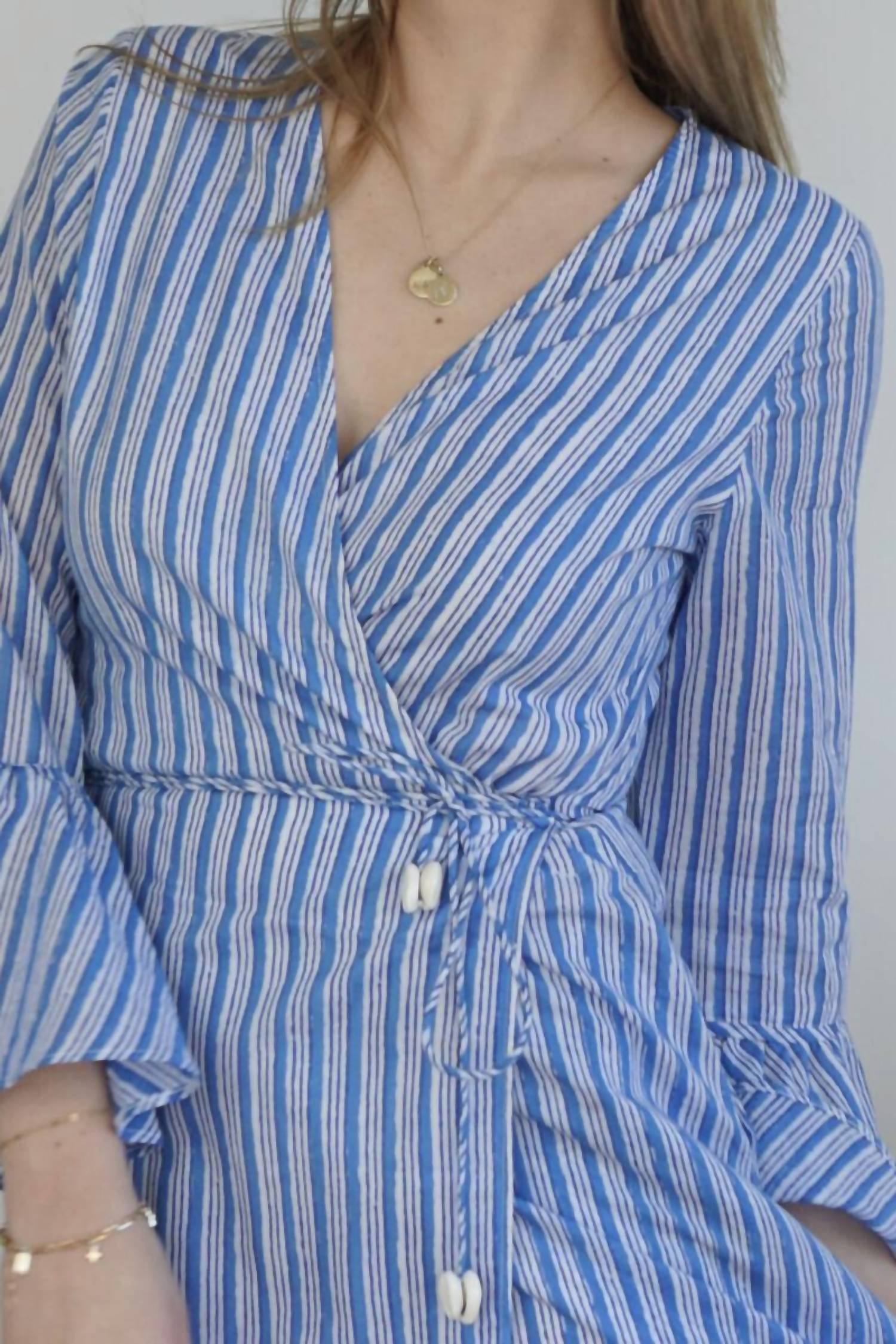 NIBI MTK Rhode Wrap Dress in blue sea stripe - women's dress - view 5