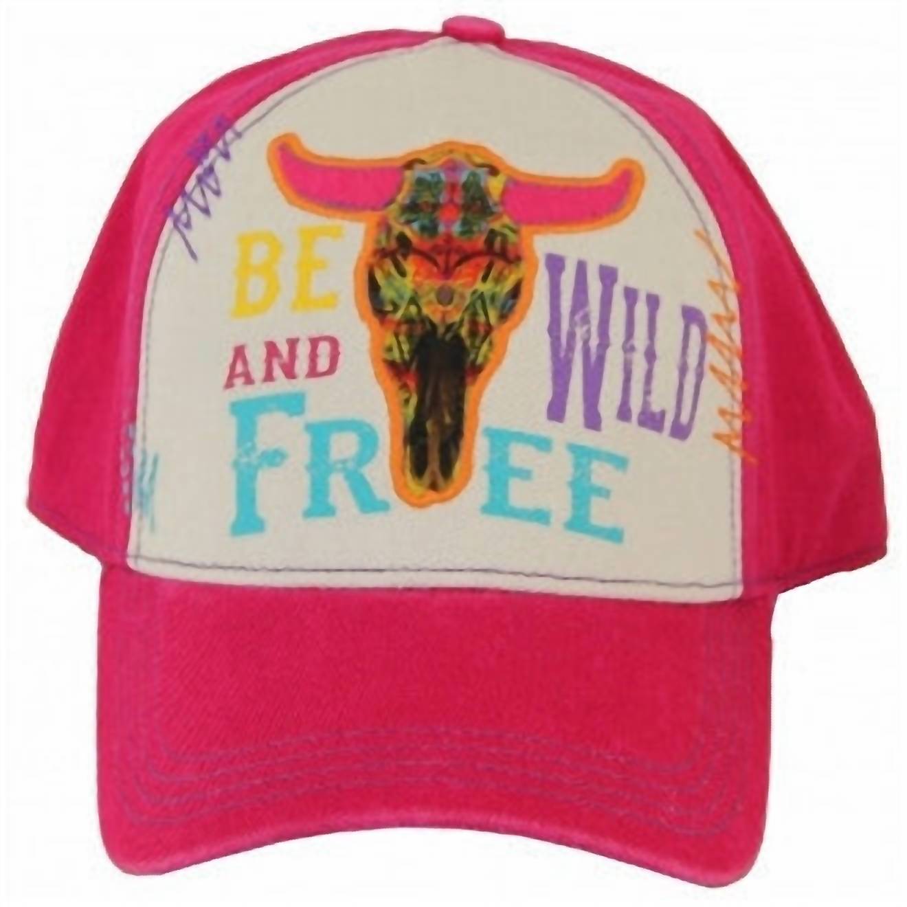 Gypsy Soule Women's Aztec Steer Skull Baseball Cap in fuchsia - women's hat