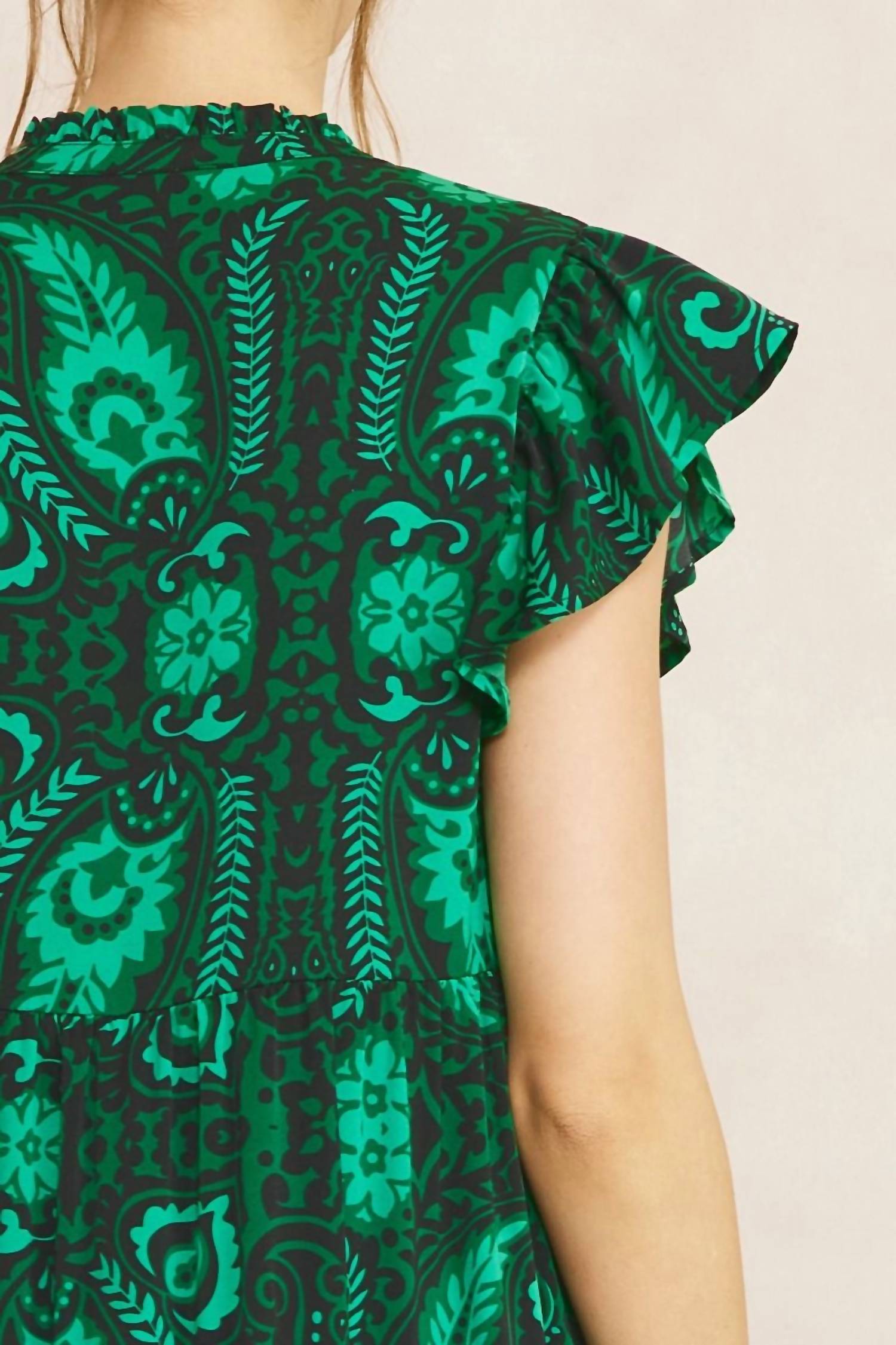 entro Floral & Leaf Ruffle Midi Dress in green - women's dress - view 6