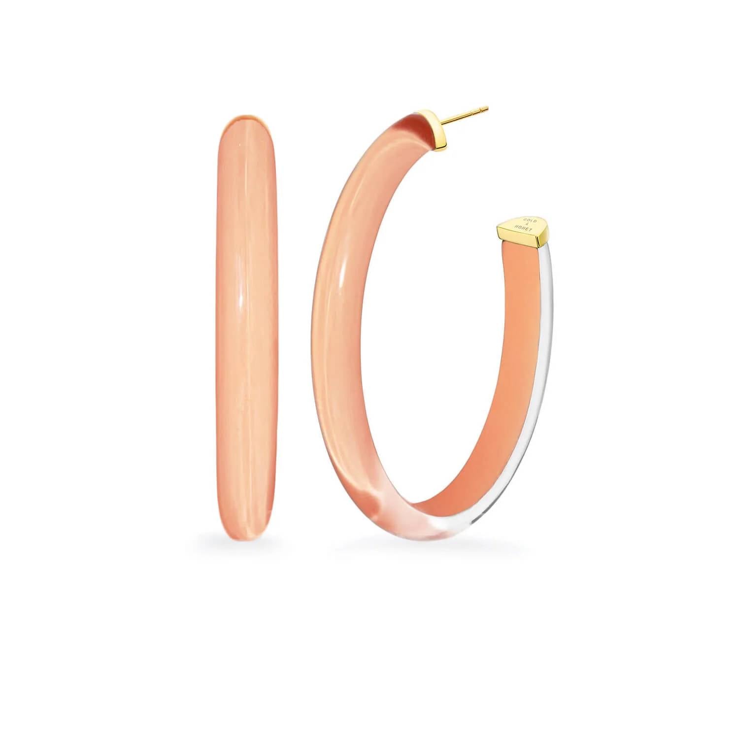 Gold & Honey - Women's Xl Oval Illusion Neutral Lucite Hoop Earrings