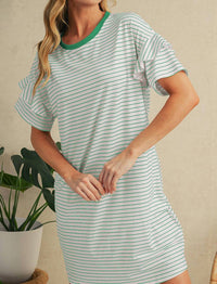 Shewin - Stripe Ruffle T-shirt Mini Dress