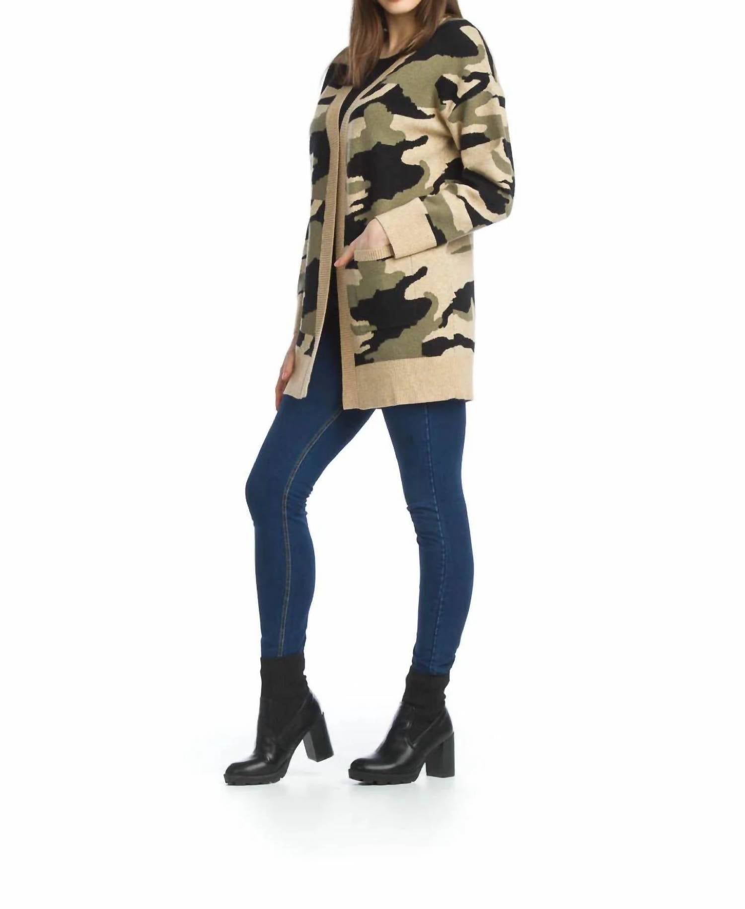 Papillon - Camo Open Cardigan With Patch Pockets