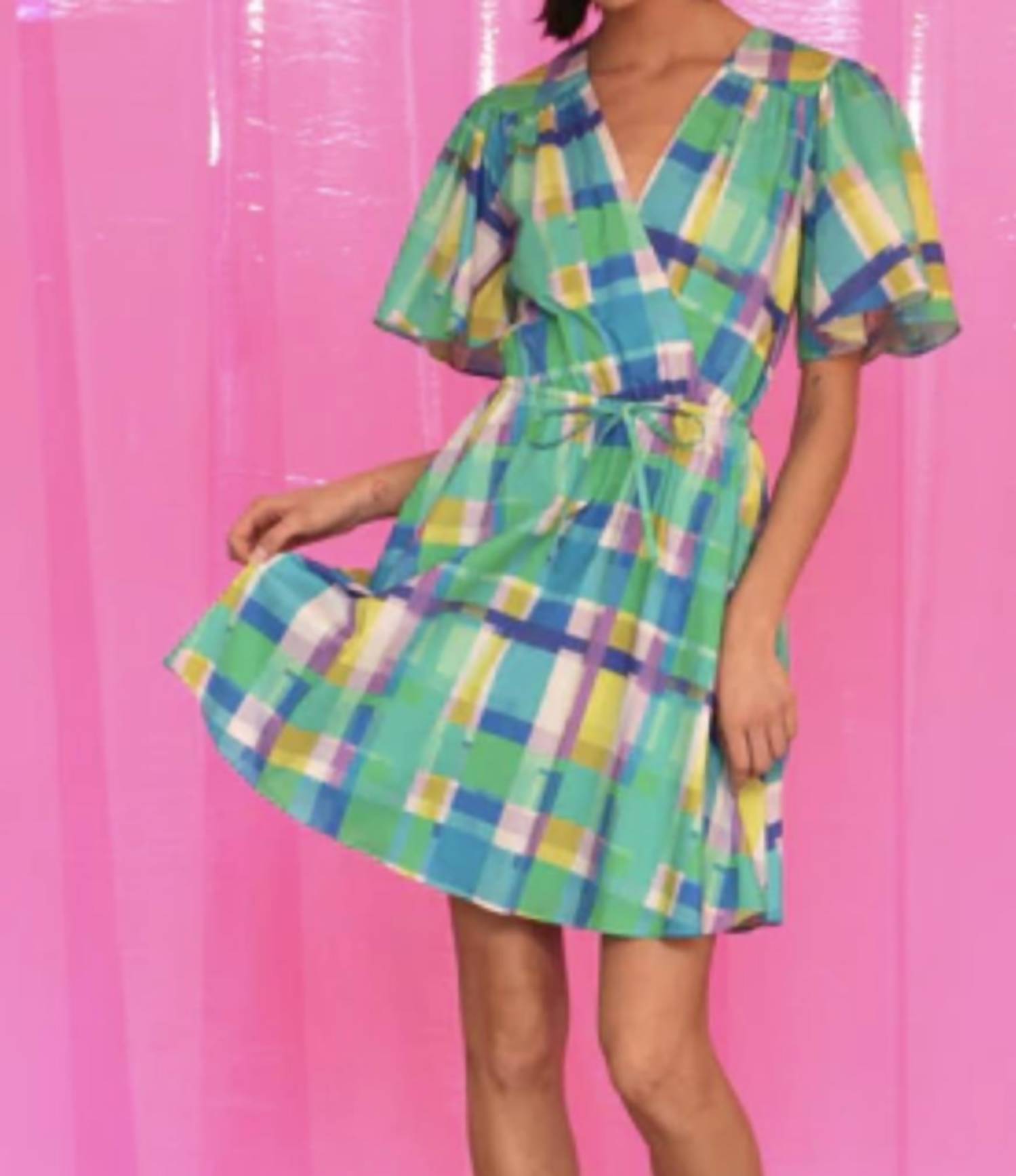 Maggy London - Donna Morgan Green Mint plaid mini dress