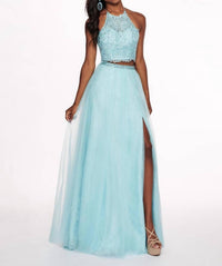Rachel Allan - Embroidered Lace Tulle Two-piece Prom Dress