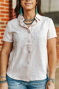 Lucky & Blessed - Embroidered Pearl Snap Short Sleeve Western Shirt