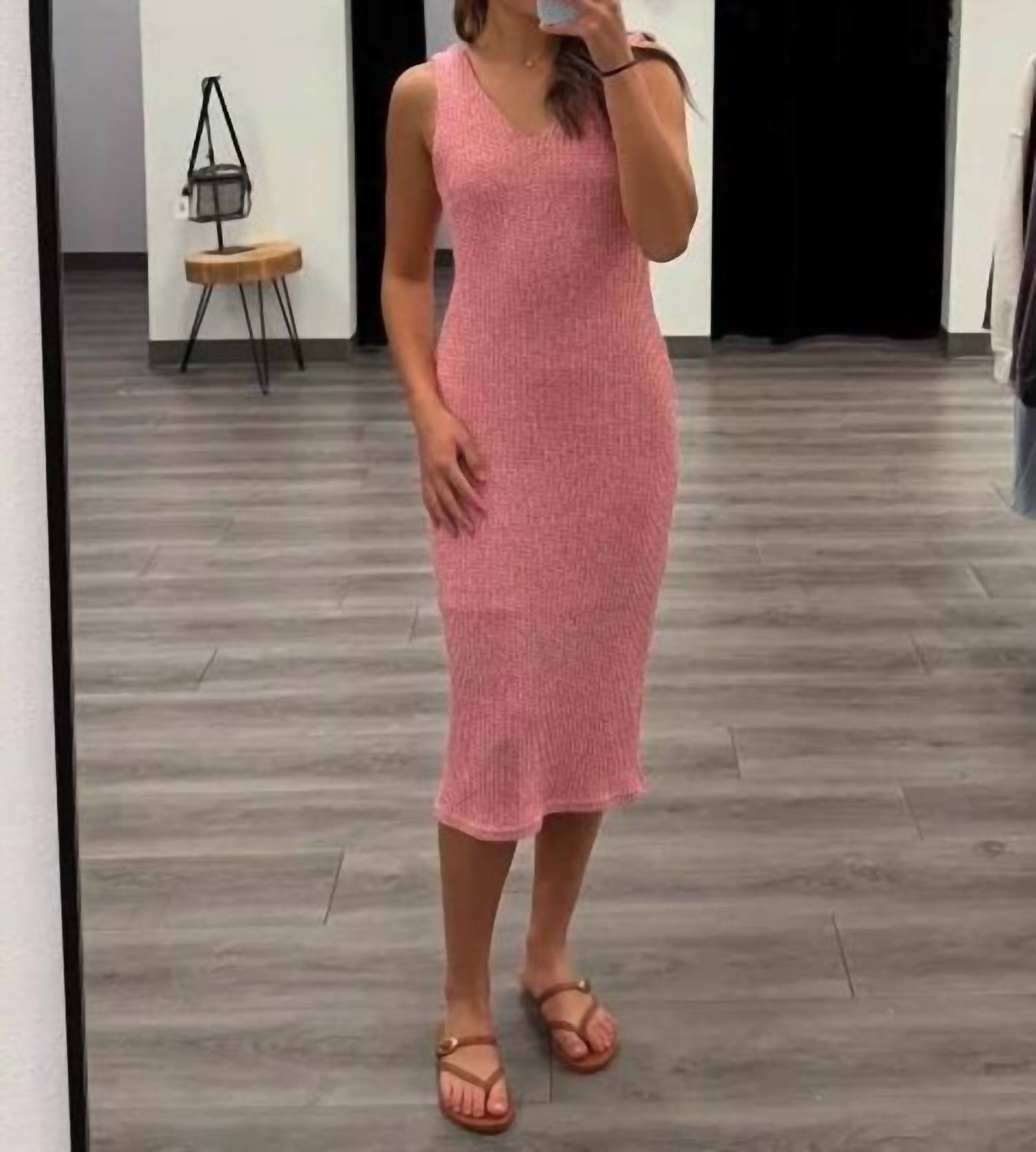 Sunday Edition - Sleeveless V-neck Textured Midi Dress