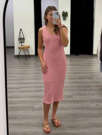 Sunday Edition - Sleeveless V-neck Textured Midi Dress