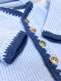 Gita - Boy's 2pc Light Blue Cotton Sweater With Navy Trim & Hat