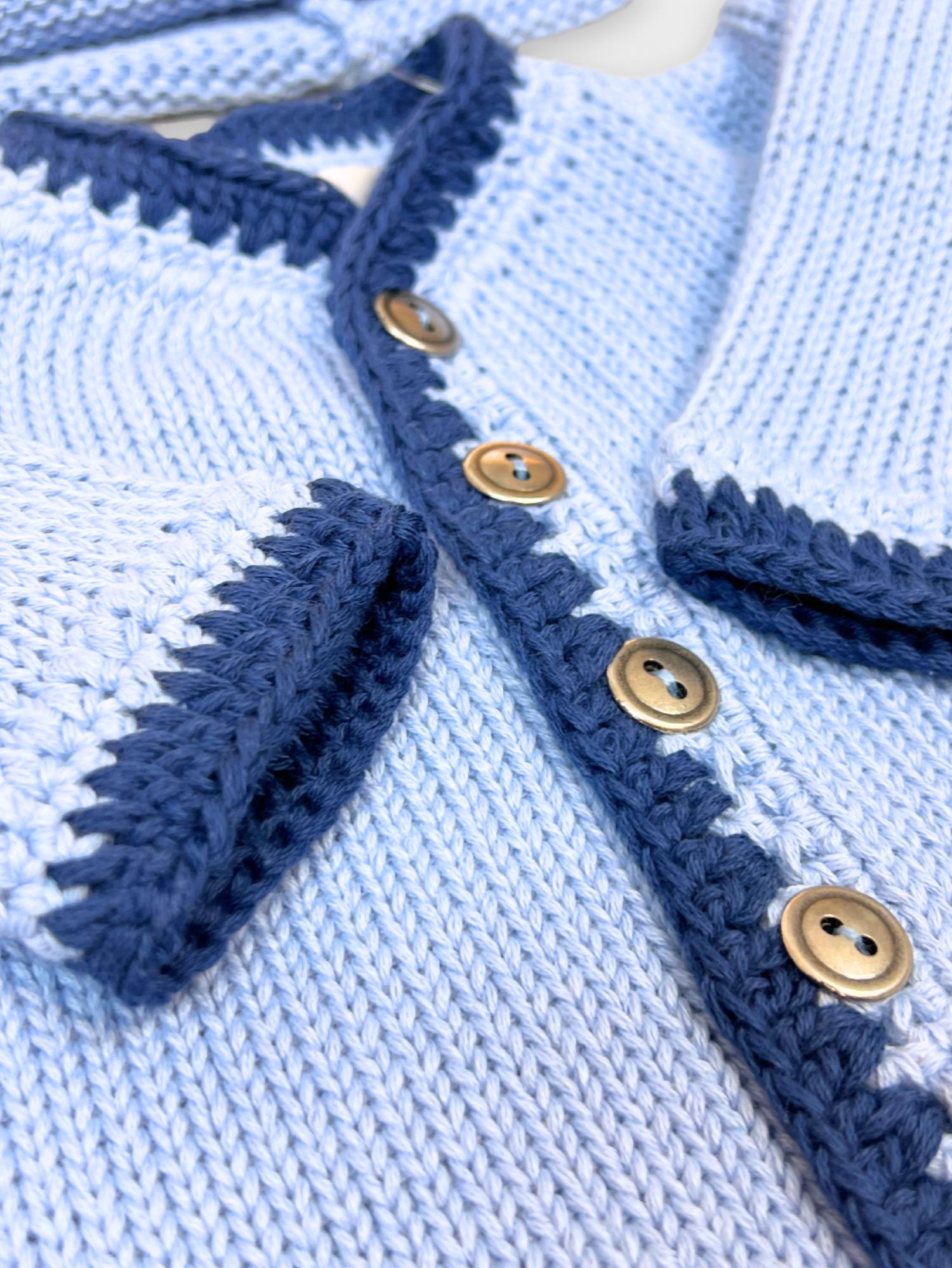 Gita - Boy's 2pc Light Blue Cotton Sweater With Navy Trim & Hat