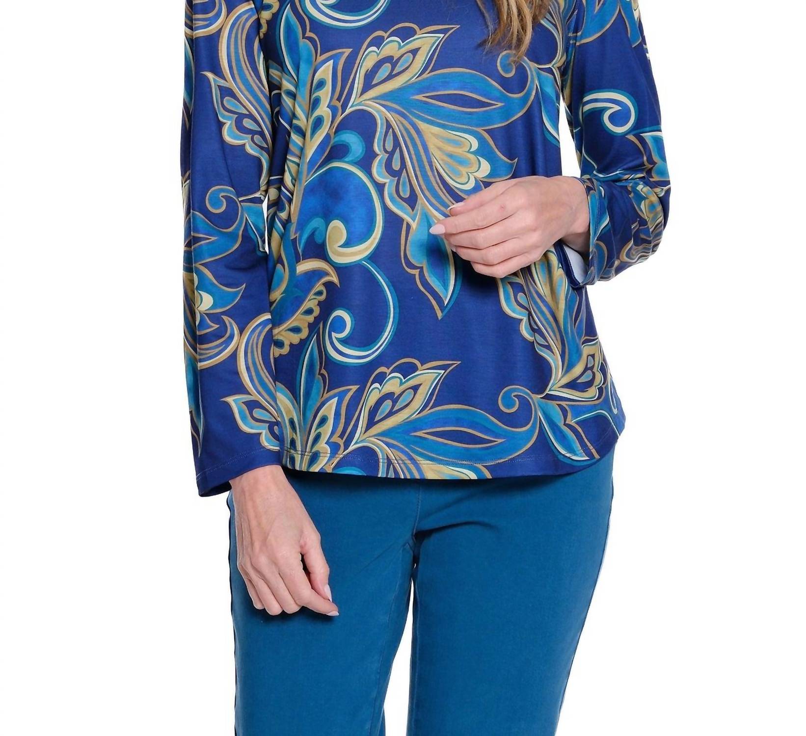 Multiples - Scoop Neck Hem Print Knit Top