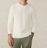 Faherty Sunwashed Crew Neck Sweater in white shell - men's sweater - detail view