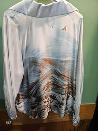 Made In Italy - Women's Silk Collared V-neck Long Sleeve Top With Print