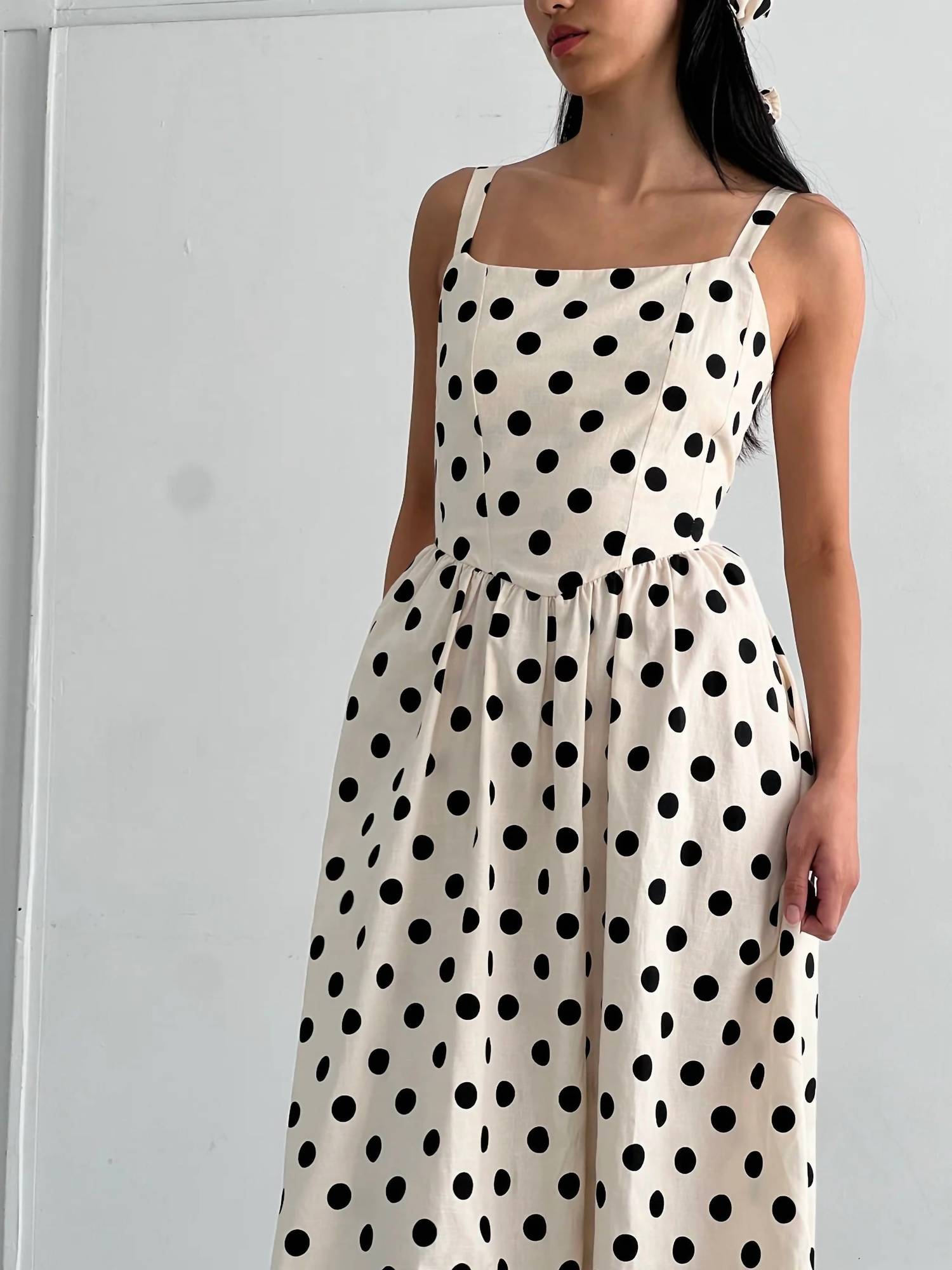 A Bronze Age Aura Midi Dress in polka dot - women's dress - detail view